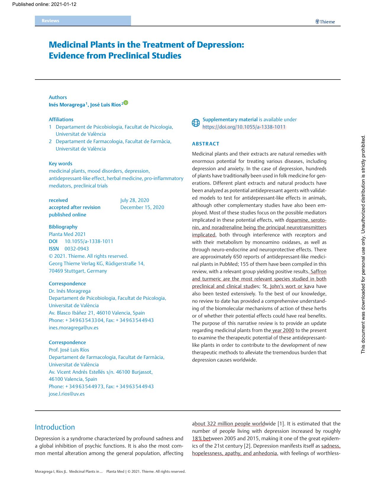 Medicinal Plants for Depression